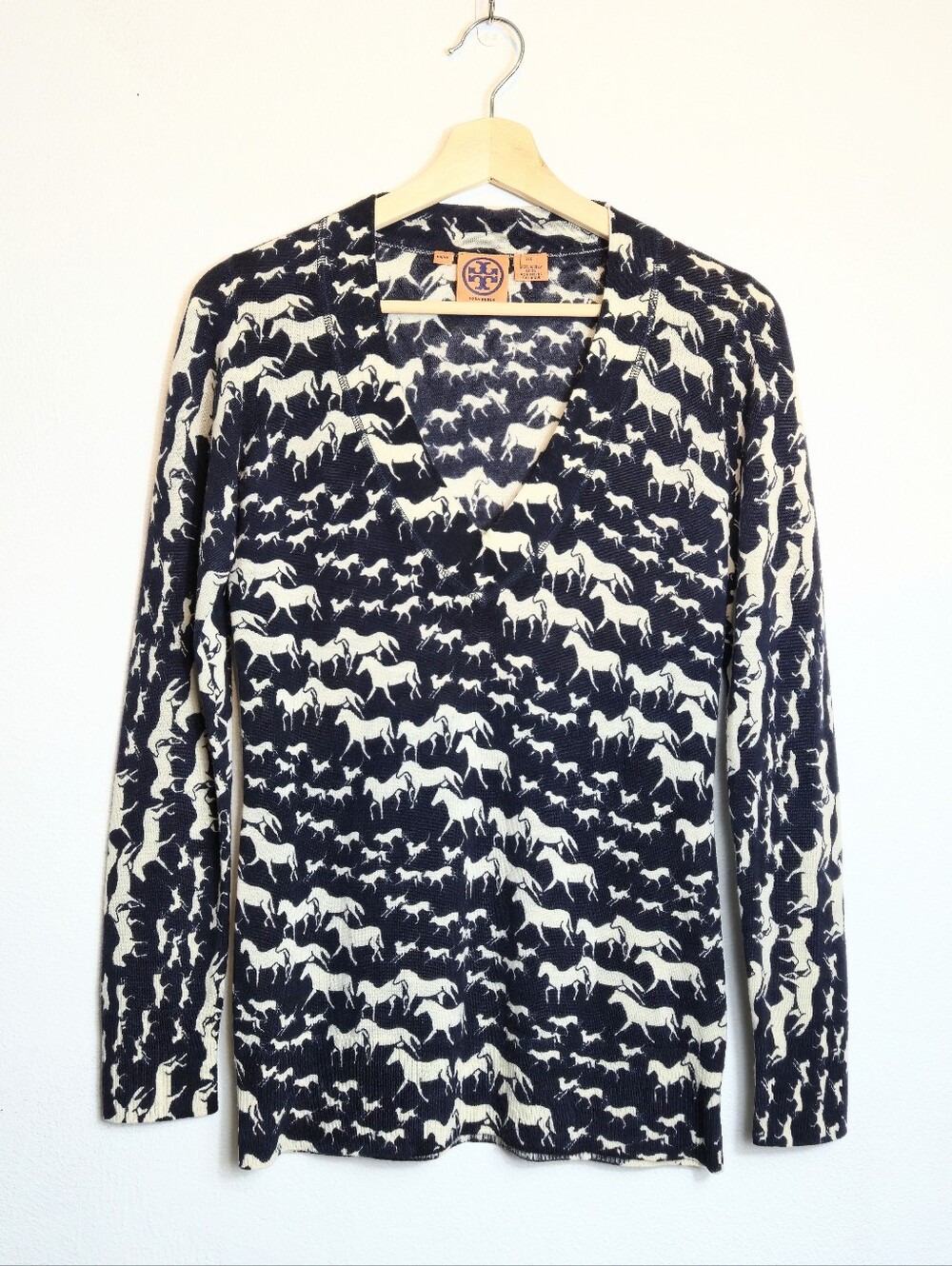 Tory Burch Intarsia Merino Wool Sweater Equestrian Pattern Size XS